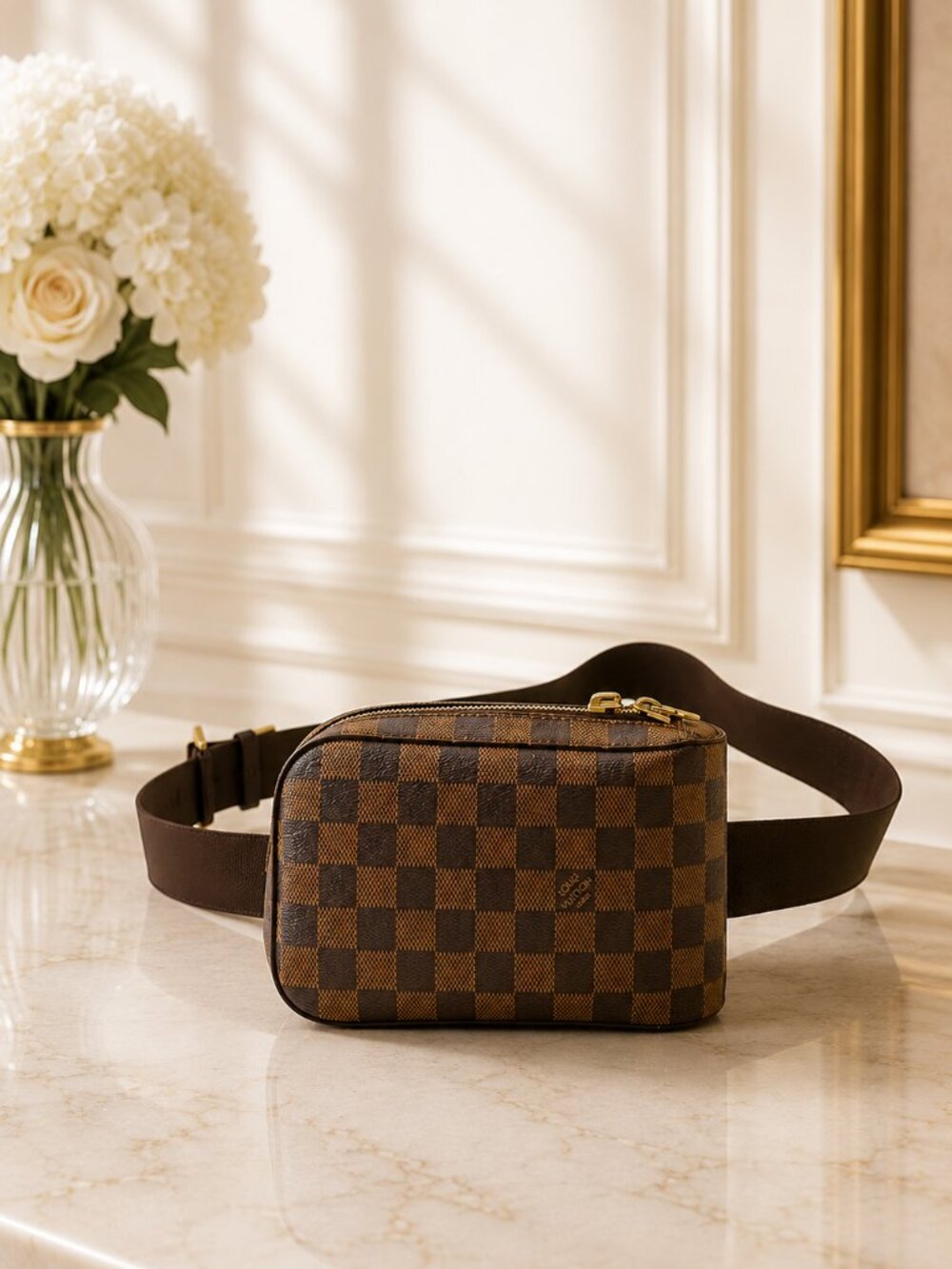 Authentic Louis Vuitton Damier Ebene Geronimos Belt Bag/Waist Bag Brown
